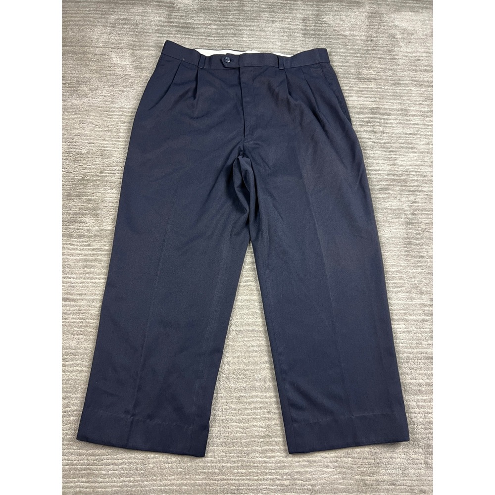 Barrington Dress Pants Mens 38x29 Navy Blue Pleated Front Straight Leg Trousers